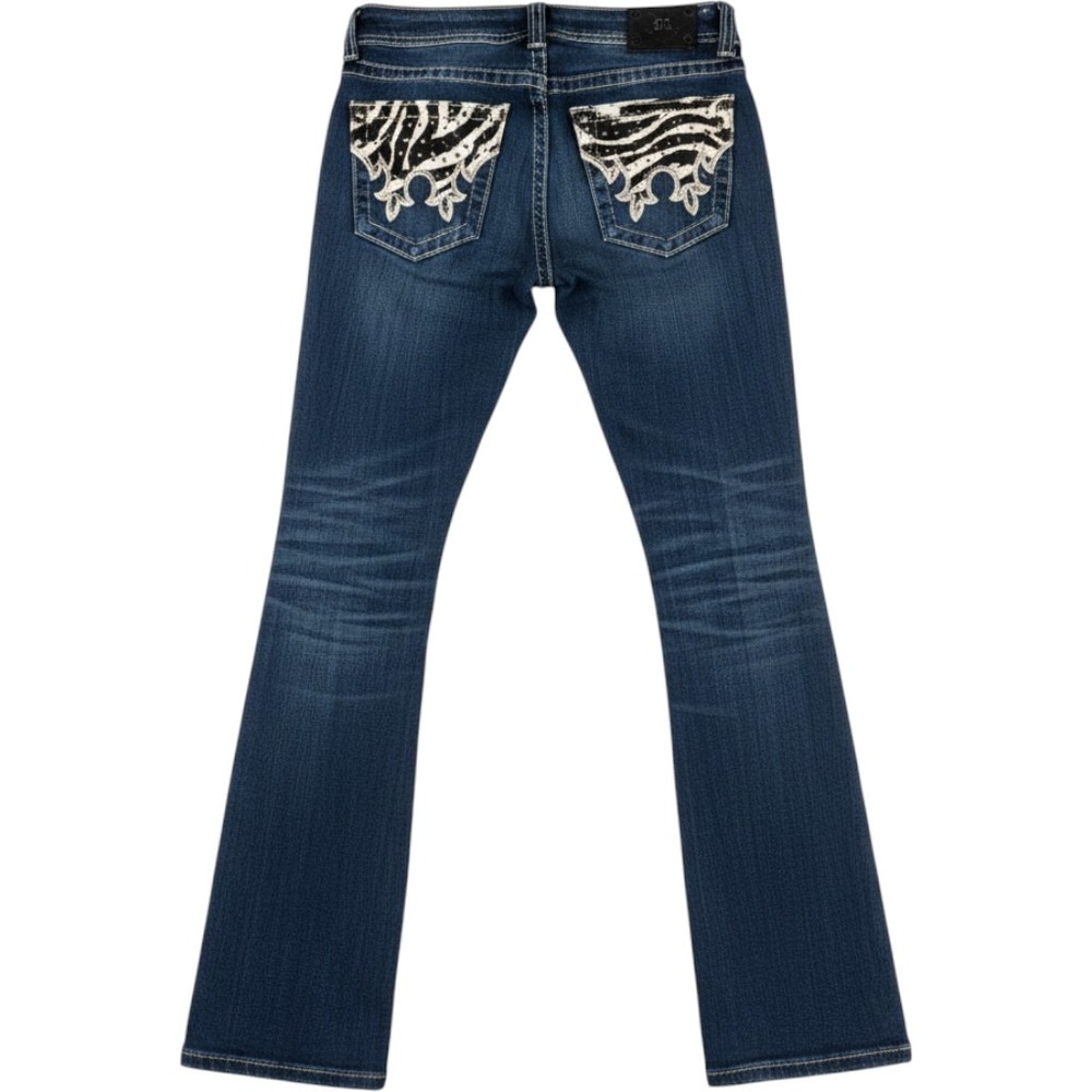 Miss Me Bootcut Jeans 26 Dark Wash Zebra Print Rhinestone Star Y2K Low Rise